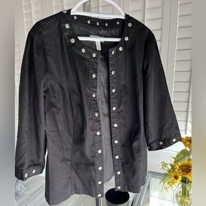 DRESSBARN Black Open Front Blazer Silver Studded Accents 3/4 Sleeves Size 18/20